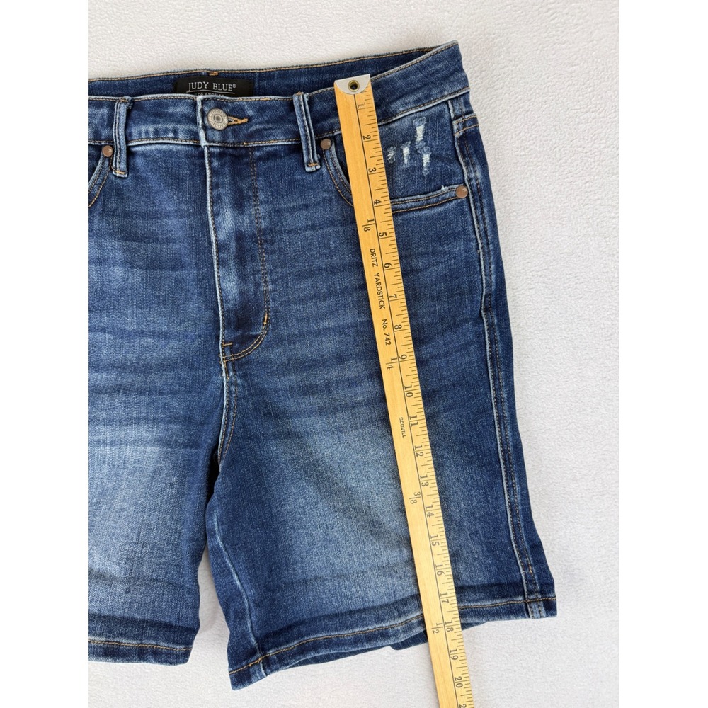 Judy Blue Denim Shorts Womens XL Dark Blue High Rise Distressed JB150246 DK - Picture 7 of 15